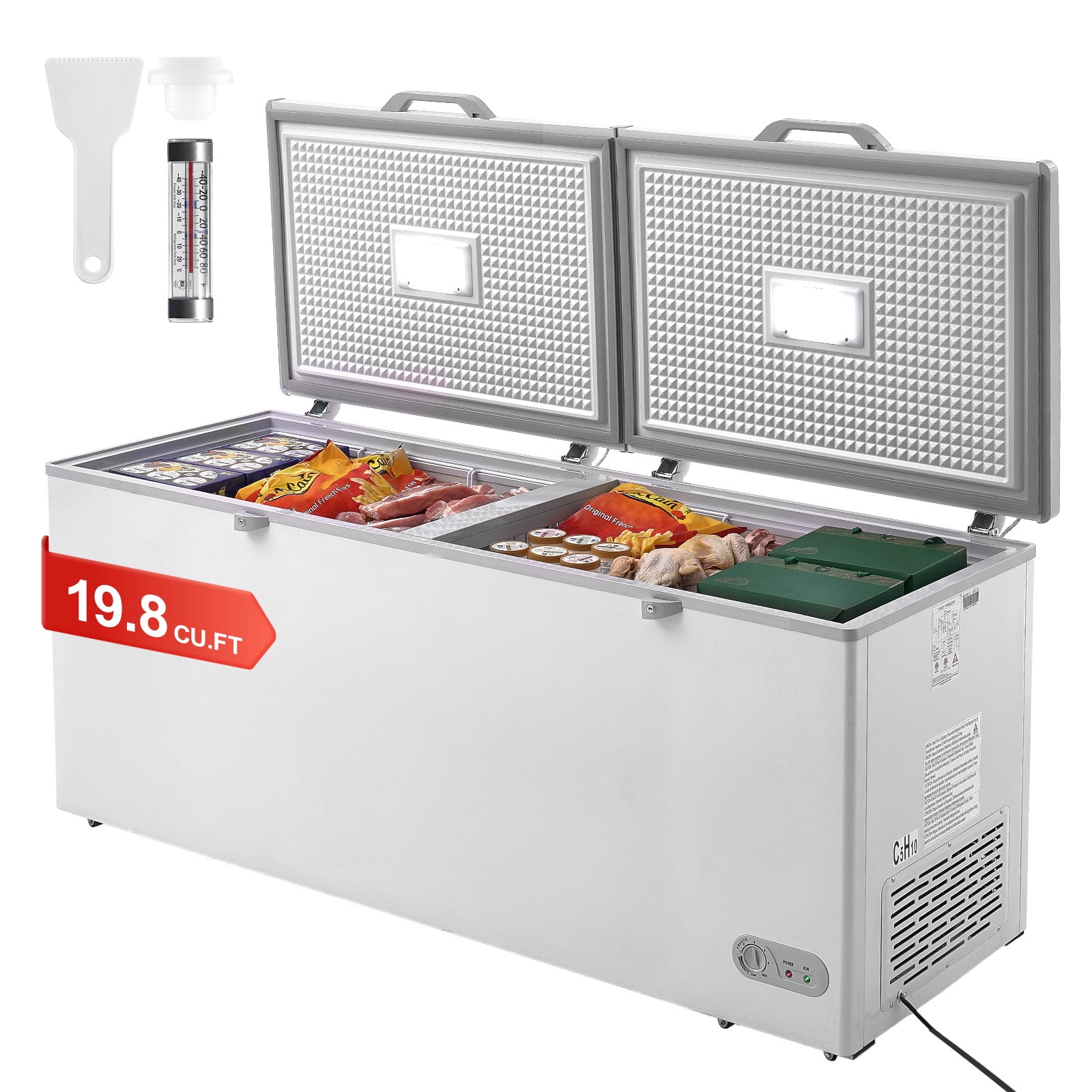 KFFKFF Chest Freezer, 19.8 Cu.ft / 561 L Spacious Freezer with Dual Secure Locking Lids, Independent Commercial Chest Freezer & 4 Detachable Baskets, 7-Level Temperature Control, LED, 6 Wheels