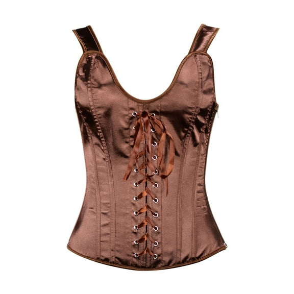 DHFJKG Women's Bone Structured Corset Tops With Front Lacing And Side Zippers Solid Color Spaghetti Strap Trendy Waist Cincher Tops