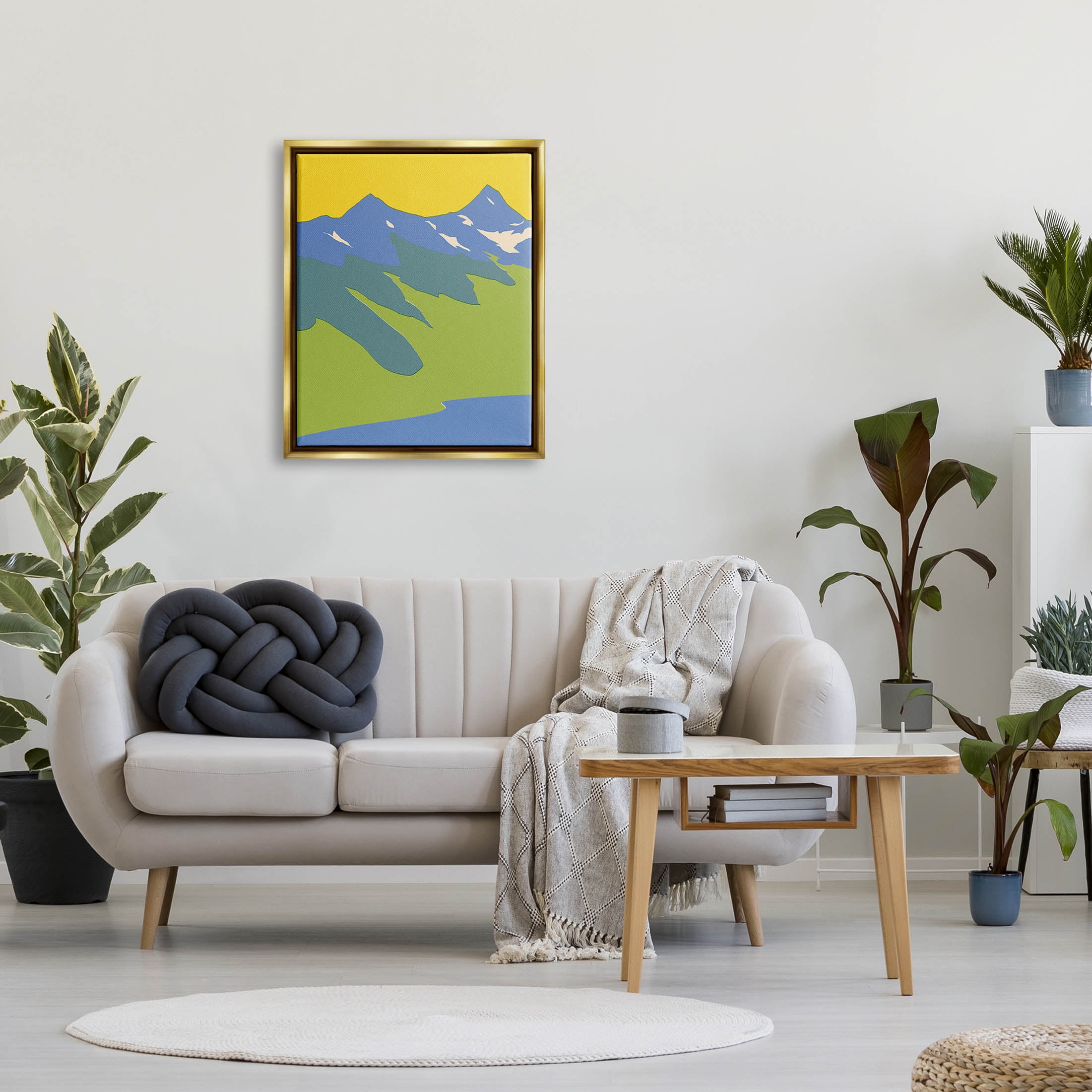 Stupell Industries Modern Seaside Mountain Range Graphic Art Metallic Gold Floating Framed Canvas Print Wall Art, Design by Jacob Green