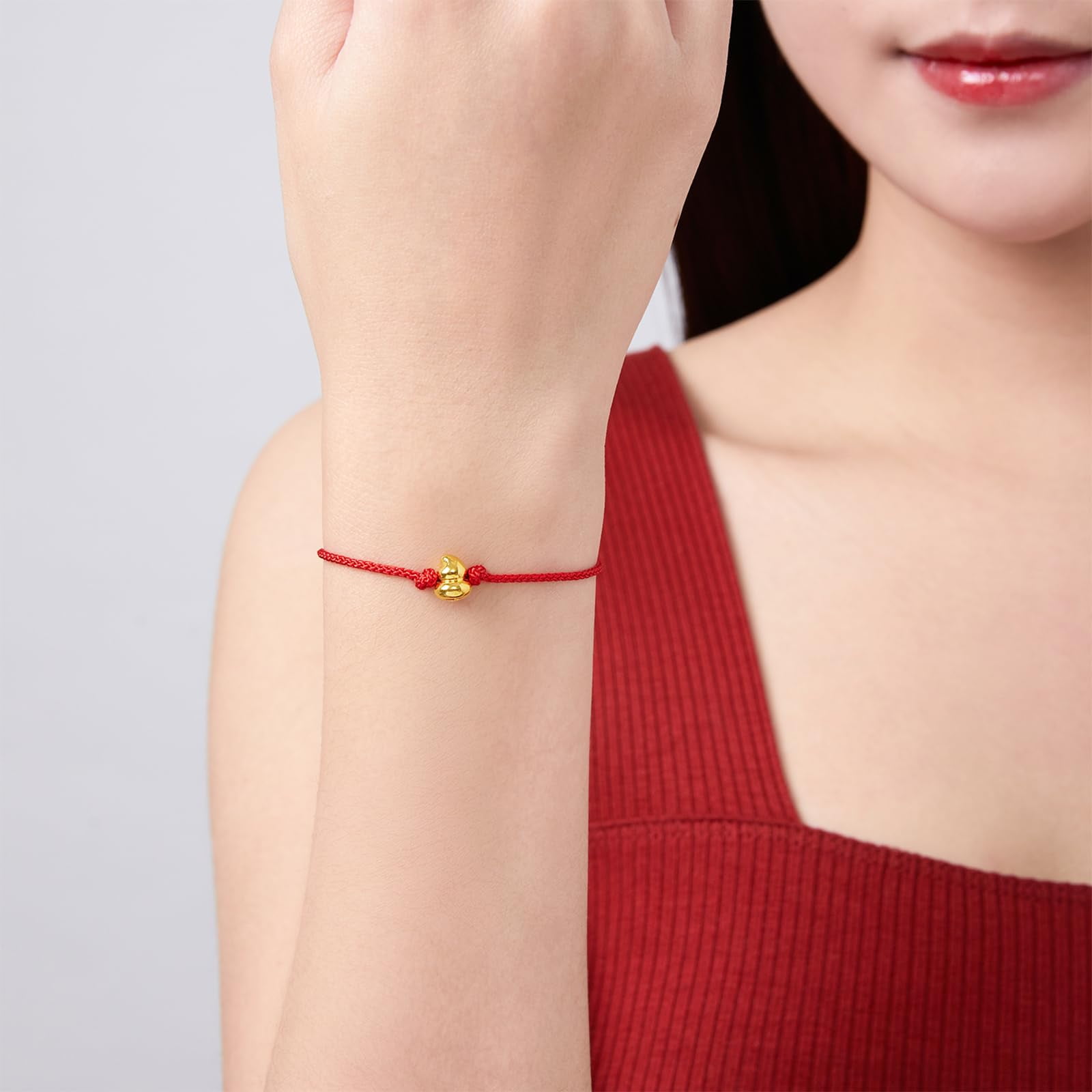ZHOU LIU FU 24K Gold Gourd Charm Red String Bracelet, Adjustable Hulu Feng Shui Bracelet for Women & Men, Protection & Good Fortune
