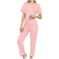thumbnail image 4 of Posijego Womens 3 Piece Pajama Sets Short Sleeve Tops Shorts Matching Pants Sleepwear Loungewear Outfits, 4 of 9