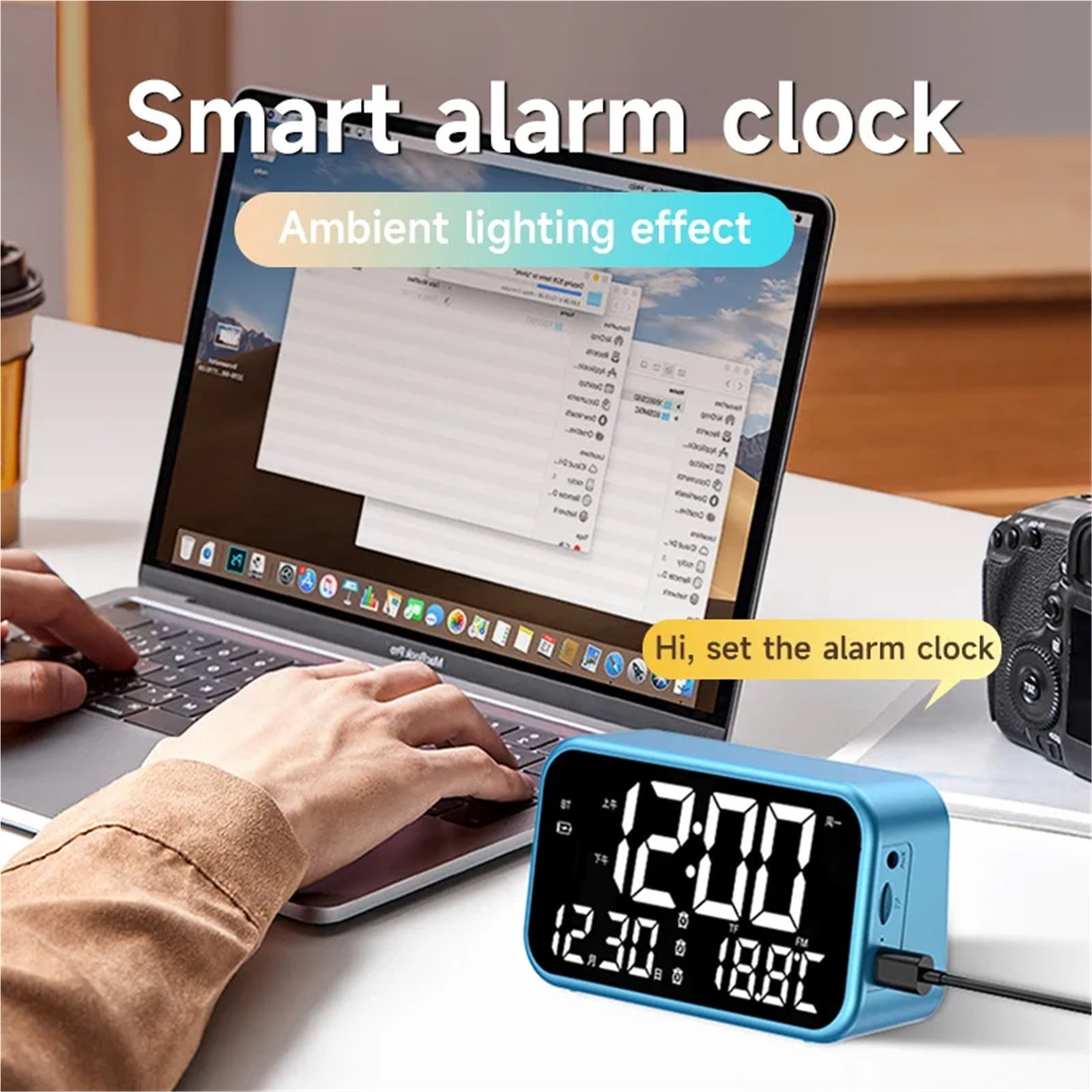 Digital Alarm Clock Bluetooth Speaker Tf Card/usb Playback, Auto Time Set For Bedroom & Office
