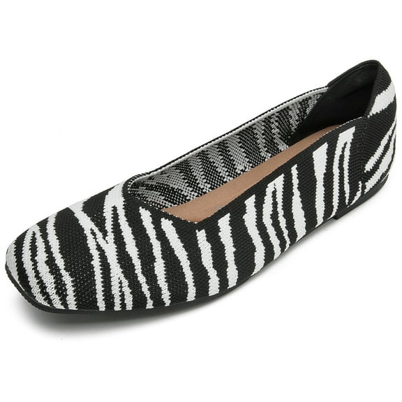 DADAWEN Women's Ballerina Flats Round Toe Textile Dress Shoes Comfortable Zebra Stripes 8US