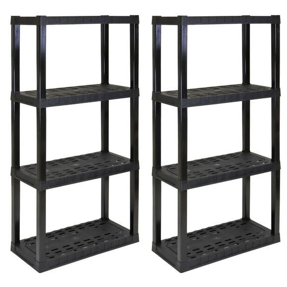 Hyper Tough Plastic Shelves Garage Storage Rack Multipurpose Made In Canada 4-Tier 57"H x 14"D x 30"W 2-Pack Black-400 lb Total Capacity