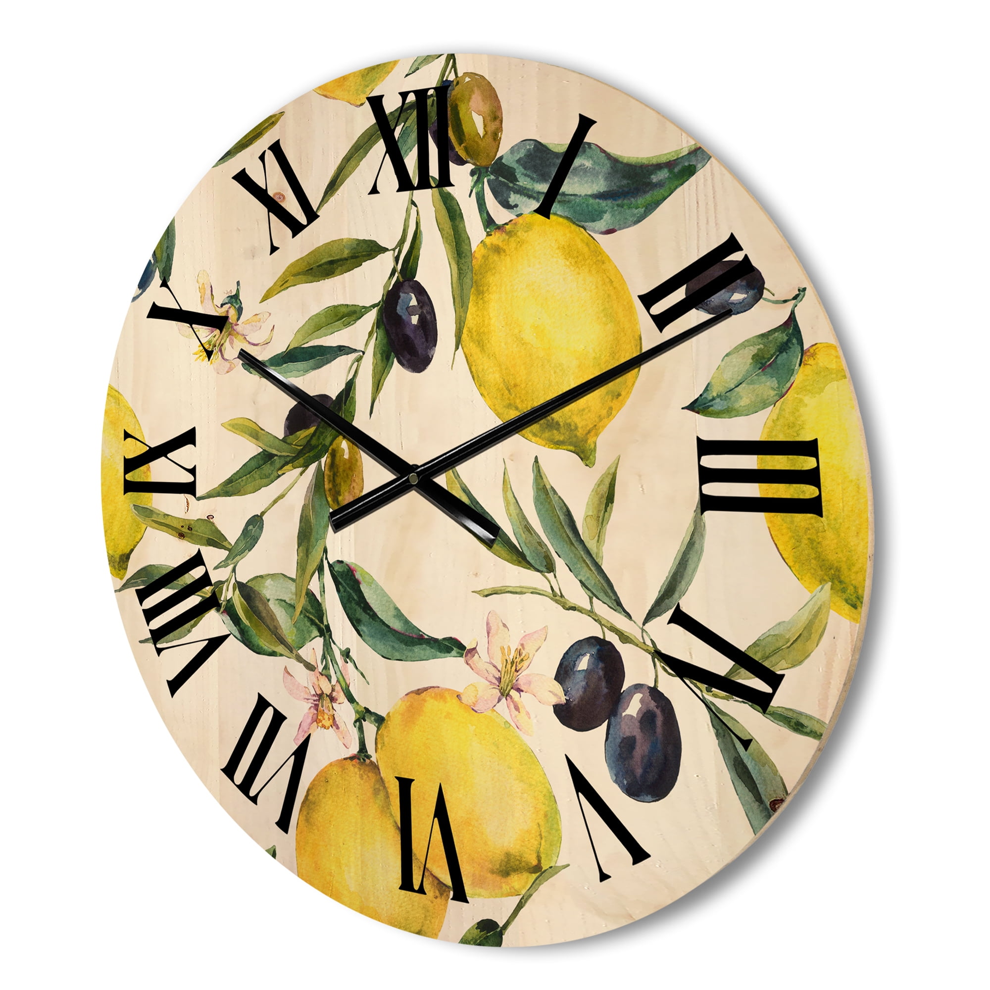 Designart 'Olive and Lemon Branches II' Tropical Wood Wall Clock