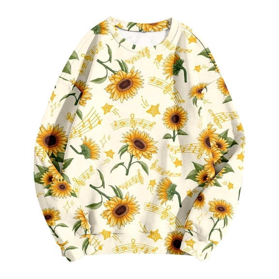 Puliio Womens Crew Neck Sweatshirt Oversized Soft Vintage Graphic Print Casual Fall Pullover