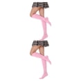 thumbnail image 2 of Jumpingount Rayas Medias hasta el muslo Estilo preppy Juegos deportivos Día de San Valentín para diario Fiesta de Halloween Raya negra morada 2piezas Rosa, 2 of 6
