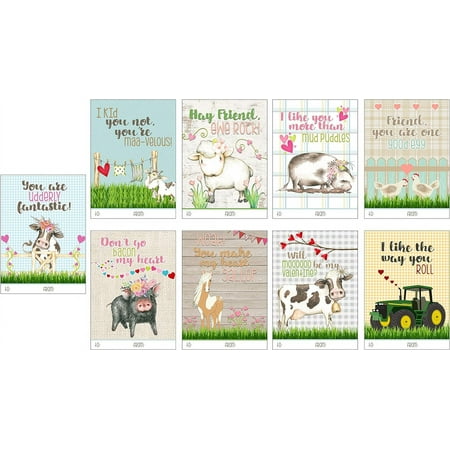 Country Farm Animal Themed Valentine's Day Card Set (Set of 27) Valentine Classroom Kids School Exchange Sharing Farmhouse Tractor Pig Cow Horse Chicken