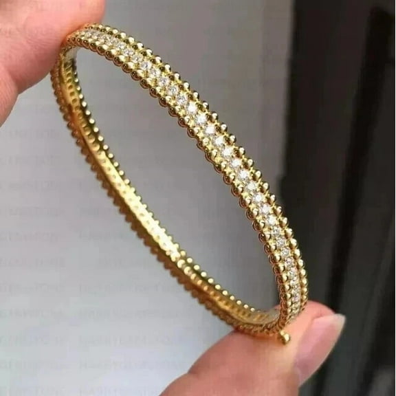 Women's Gift Pretty Bangle Bracelet 14k Yellow Gold Plated 7Ct Round Cut Simulated Diamond