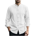 thumbnail image 2 of Gamivast Men's Band Collar Shirts Long Sleeve Button Down Casual Beach Tops Cotton Linen Henley T-Shirts Loose Fit Pullover Blouses for Summer Fall Everyday Wear, 2 of 9