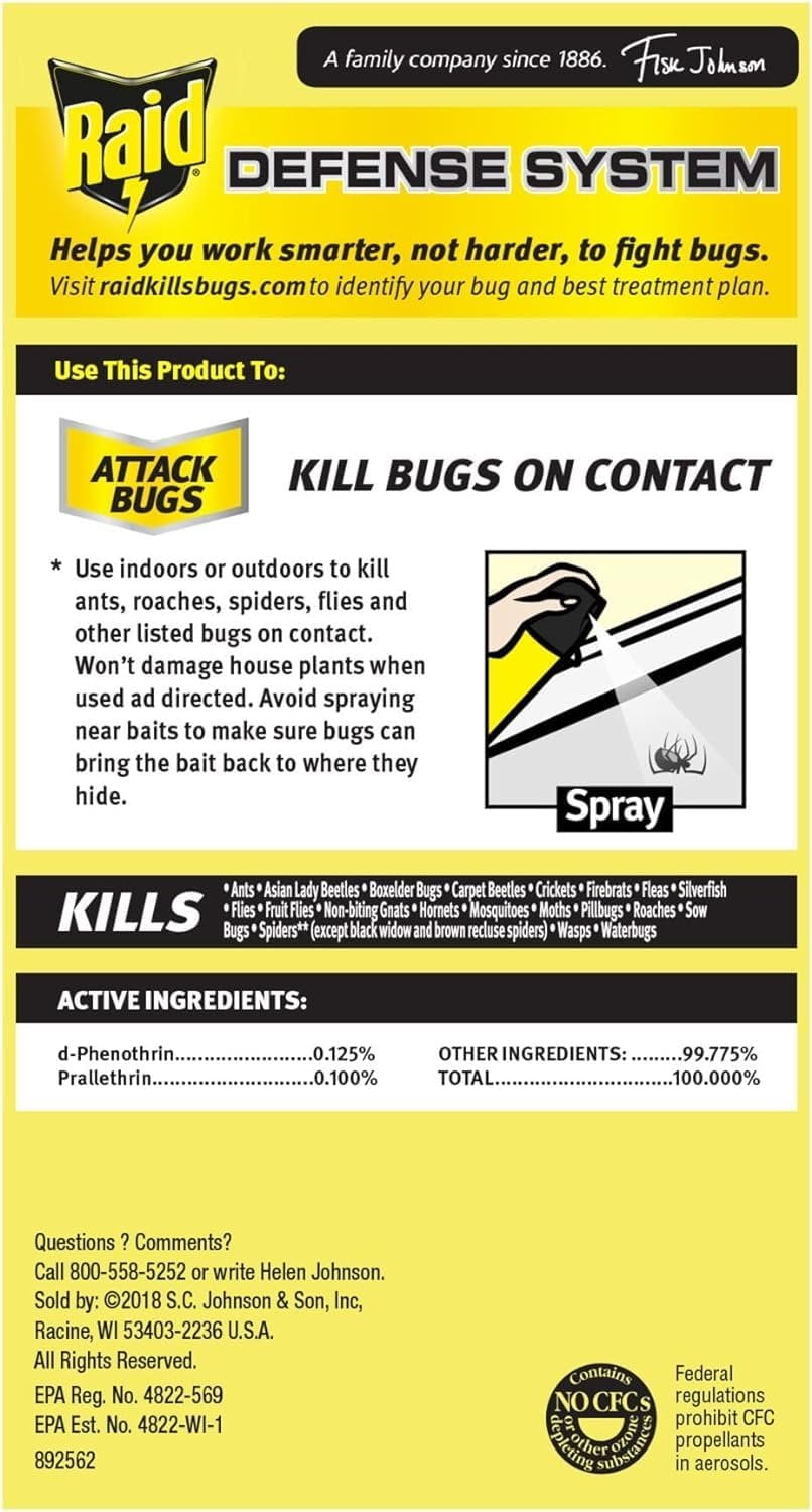Raid Multi Insect Killer Spray - Kills Ants, Roaches, Spiders, Flies - 15 Oz, Pack of 4