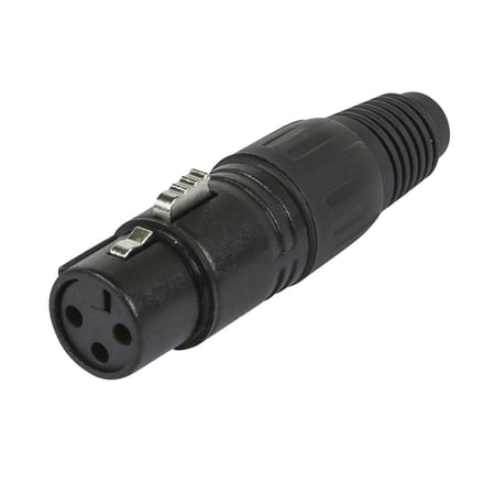 UPC: 0757901817724 | Monoprice 3-Pin Female DMX Connector – Black | Anodized Aluminum With A Plastic Cap  Rubber Strain Relief Boot  And Lock Release Button.
