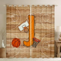Homewish Cartoon Monogrammed J Curtains Pack of 2 (42x84 Each), Orange Brown Basketball Curtains Blackout, Teens Kids Boys Girls Bedroom Curtains, Curtains and Drapes Decor