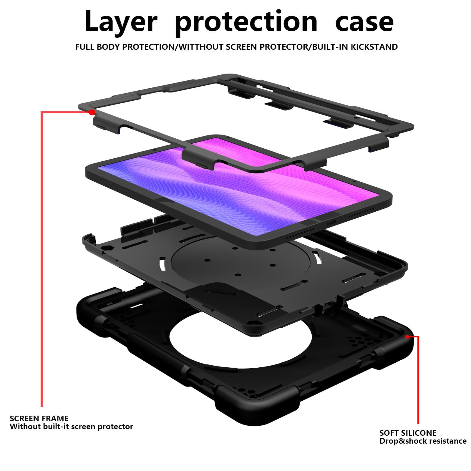 Allytech iPad mini 6th Gen Case Kids, Shoulder Strap Kickstand Heavy Duty Shockproof Handle Hybrid PC TPU Rugged Protective Pencil Holder Case Cover for Apple iPad mini 6 8.3" 2021 -Black
