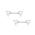 thumbnail image 4 of Pair of Nipple Barbells 14G Surgical Steel with Heart Shaped Prong Set CZ Gems, 4 of 5