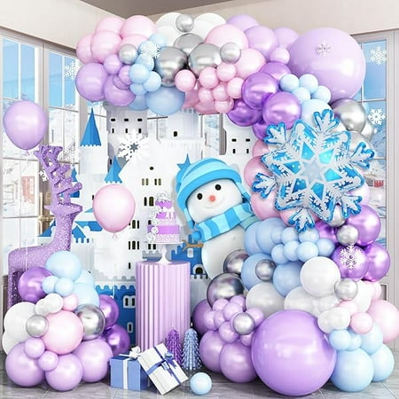 ZCSnowflake Balloons Garland with 106 Pieces Purple Pink Blue White Latex & Foil Balloons for Christmas Party Decoration