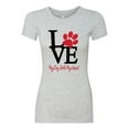 thumbnail image 2 of Love My Dog Stole My Heart Red Pawprints Pop Culture Womens Slim Fit Junior Tee, Heather Grey, Small, 2 of 3