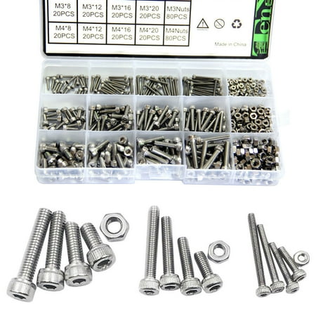 

480pcs 304 Stainless Steel Metric Hex Socket Head Screws Nuts Assortment Kit Bolts and Nuts with Box