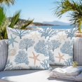thumbnail image 3 of Light Blue Coral Coastal Throw Pillow Covers 16x16 Inch Set of 2, Summer Beach Starfish Shell Waterproof Outdoor Pillow Covers, Decorative Cushion Pillowcases for Couch, Sofa, Bed, Garden, Patio, 3 of 9