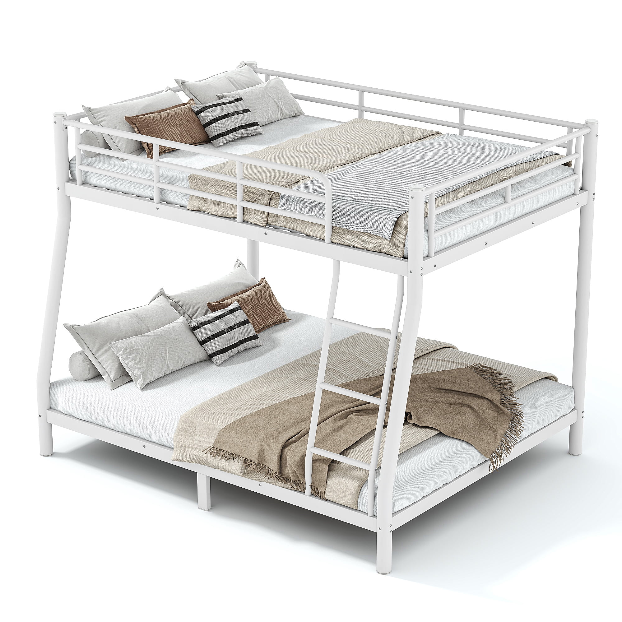 GARITIN Full XL Over Queen Size Metal Bunk Bed 82.4 Inch, Bunk Bed Frame with Ladder and Guardrails for Teens Adults, White