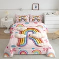 thumbnail image 2 of Manfei Girl Personalized Gifts Queen Comforter Set,Rainbow Letter R Bedding Sets,Cute Bowknot Loves Print Bedding Comforter Set For Princess,Lightweight Room Decoration Reversible,3pcs, 2 of 8
