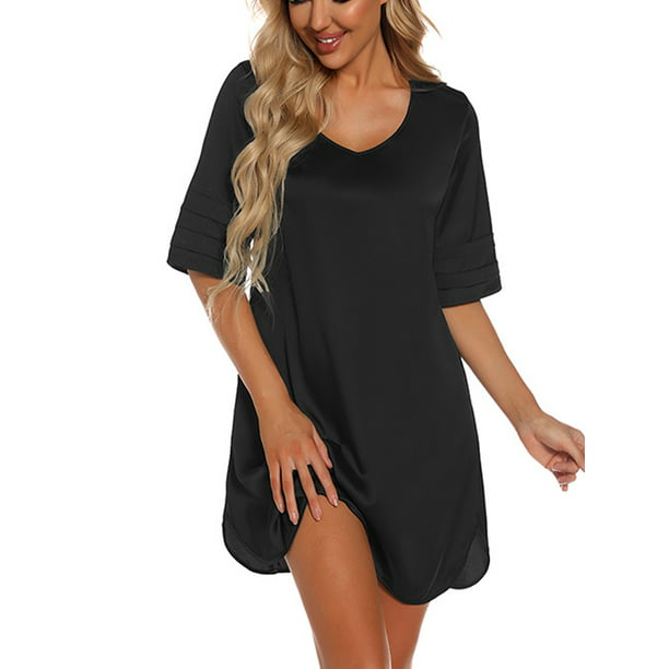 Glookwis Ladies Short Mini Dress Pajama Soft Nightgowns Baggy Ruched ...