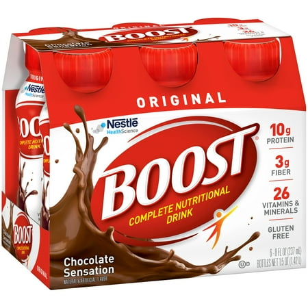 BOOST ORIGINAL Complete Nutritional Drink, Chocolate Sensation, 8 fl oz Bottle, 6 Pack