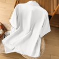 thumbnail image 3 of Women's Button Down Blouses Fashion Collared Embroidered Short Sleeve Shirts Linen Loose Casual Summer Work Tops, White, Free Size, 3 of 4