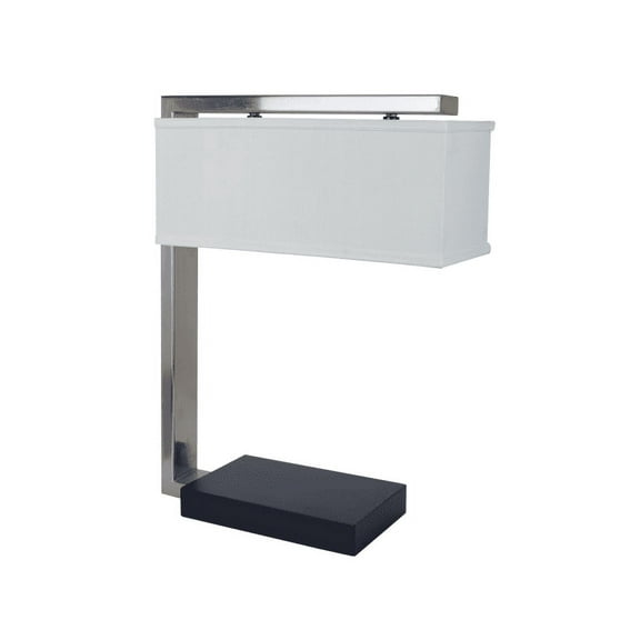 NEW Brushed Steel Black Painted Base & White Fabric Shade 24" Table Lamp 6336
