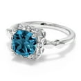 thumbnail image 3 of Gem Stone King 925 Sterling Silver London Blue Topaz and White Created Sapphire Engagement Ring for Women | 2.84 Cttw | Cushion 8MM | Gemstone November Birthstone | Size 6, 3 of 6