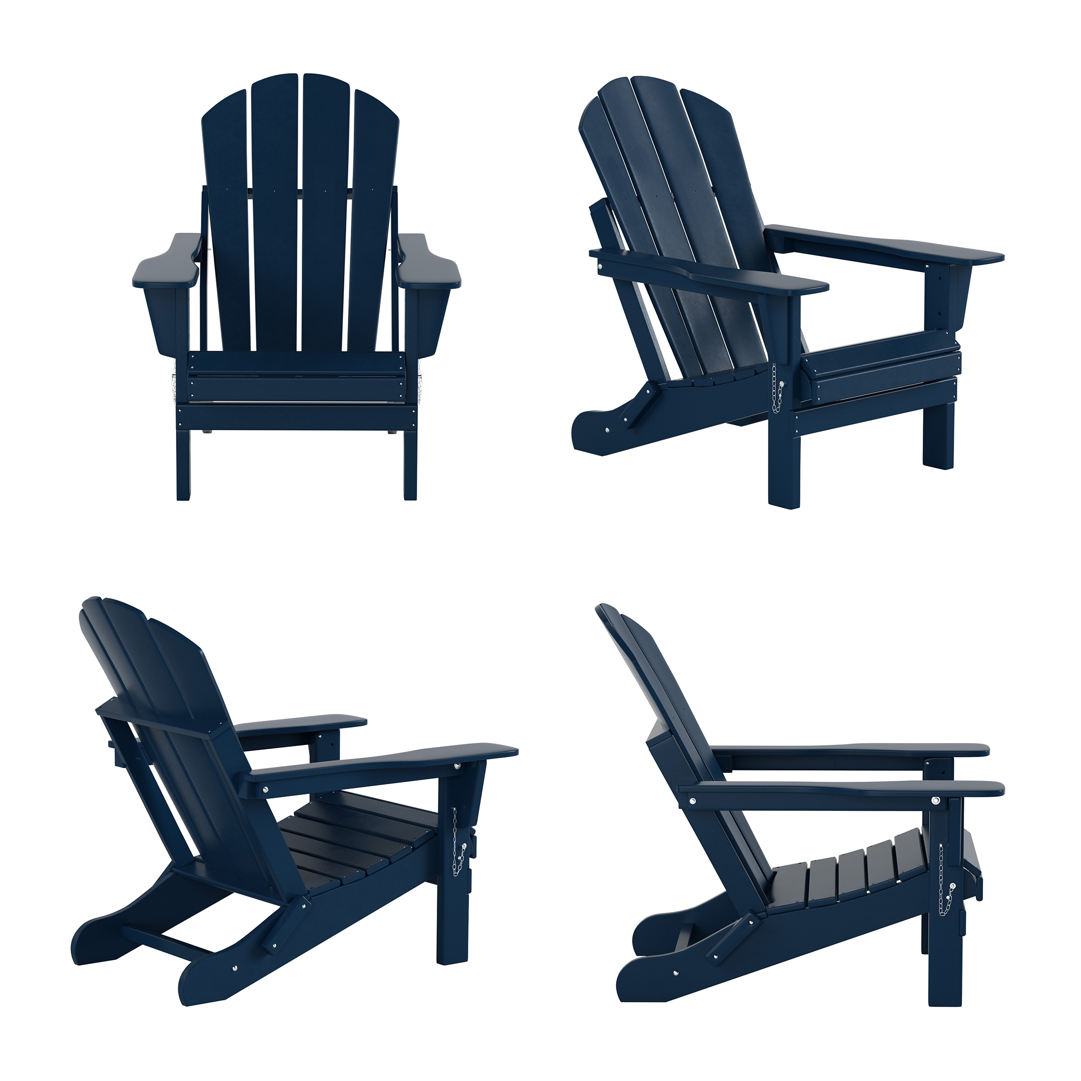 WestinTrends Malibu Outdoor Lounge Chairs Set, 5-Pieces Adirondack Chair Set of 2 with Ottoman and Side Table, All Weather Poly Lumber Patio Lawn Folding Chair for Outside, Navy Blue - image 4 of 7