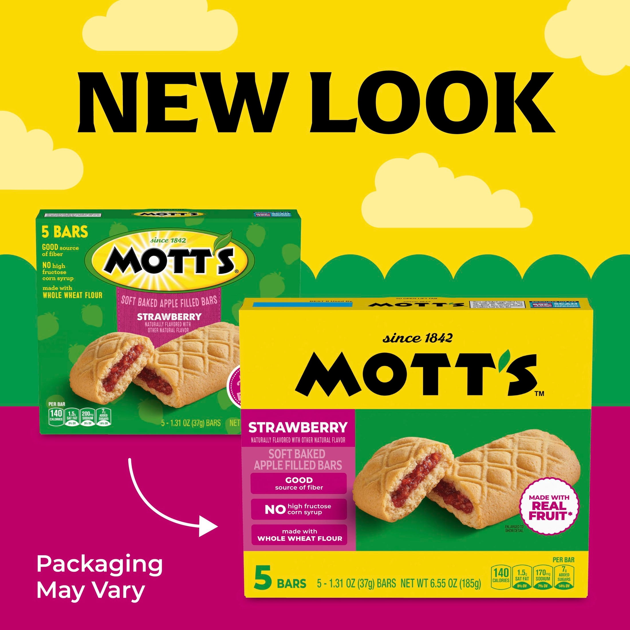 (8 pack) Mott's Soft Baked Apple Filled Bars, Strawberry Flavor Snacks, 5 Count, 6.55 oz