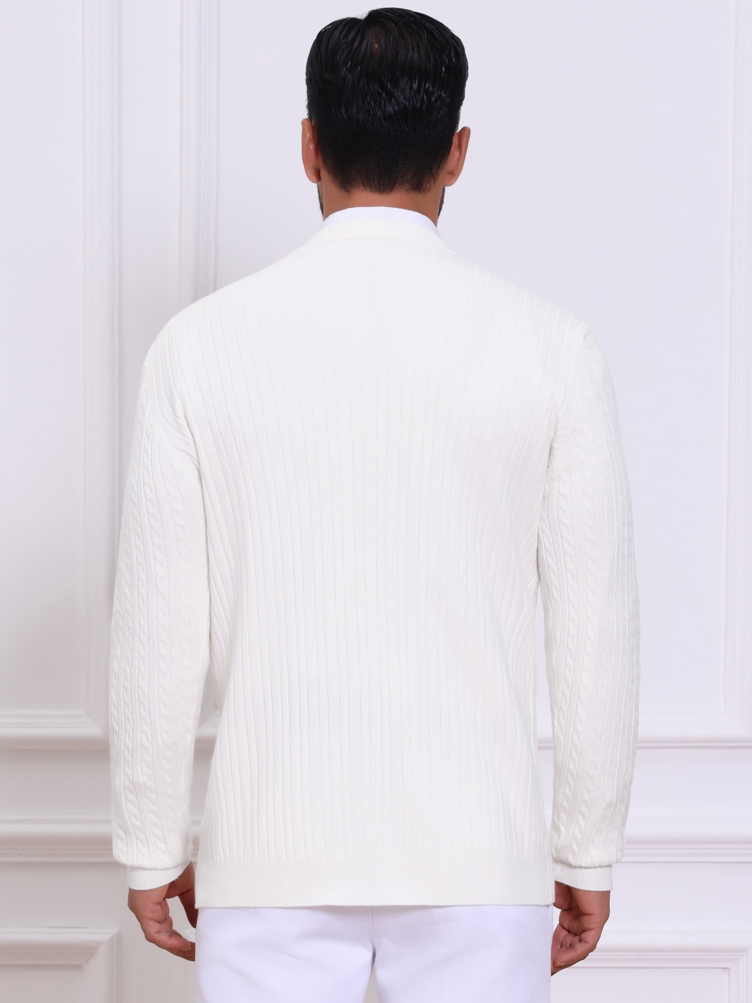 DARING DIVA Men's Crew Neck Long Sleeve Soft Cable Knit Pullover Sweater M White