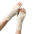 thumbnail image 3 of Women Cute Autumn and Winter Solid Color Knitted Half Knitted Woolen Gloves, 3 of 3