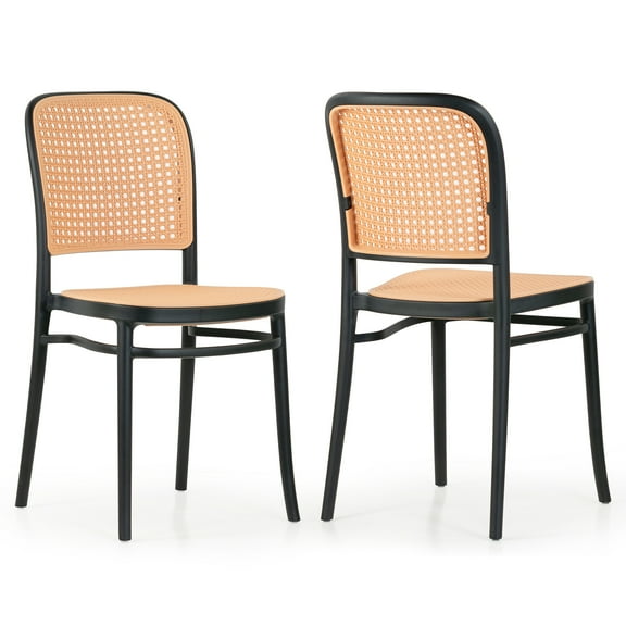 Glamour Home Balto 18.5" Plastic & Rattan Dining Chair in Black (Set of 2)