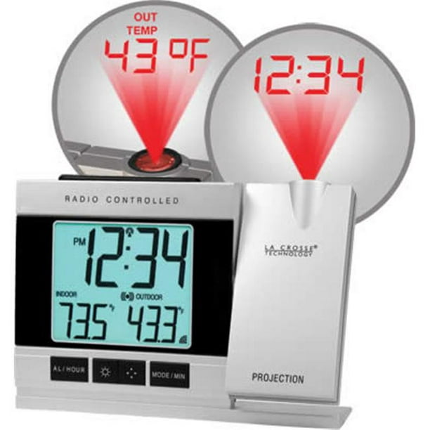 La Crosse Technology(R) WT-5220U-IT-CBP Atomic Projection Alarm Clock avec Température Intérieure et Extérieure