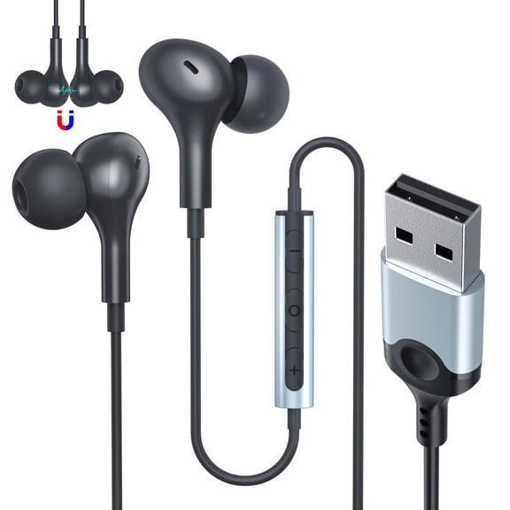 USB Headset with Microphone for PC 7.5 Ft Cable USB A Headphones for Computer Wired USB Earbuds with Mute inLine Stereo Noise Cancelling Call Cord Earphones for Laptop Dell Lenovo Surface PS5 Switch