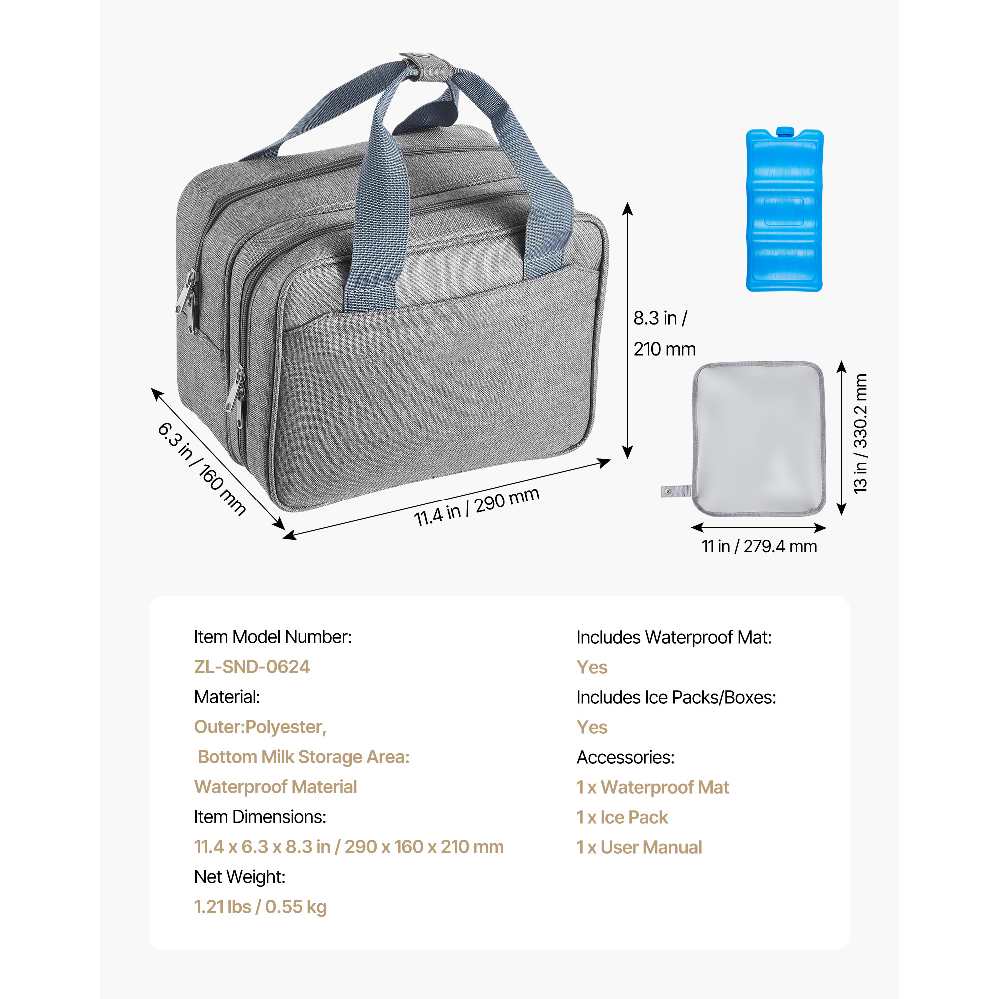 KFFKFF Wearable Breast Pump Bag with Ice Pack, Compatible with M5/M6 Models, Ideal for Pumping Accessories and Milk Storage, Compact Carrying Case for Work, Travel, and Home Use, Grey