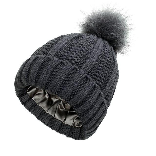Tuque d'Hiver Tuque Tricotée d'Hiver avec Faux Pompon Bonnet Chaud en Tricot Tuques pour Femmes
