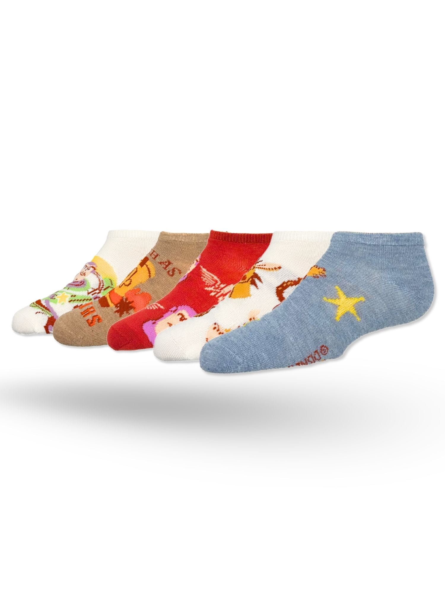 Disney Pixar Toy Story Boys No-Show Socks, 5-Pack, Sizes S/M-M/L