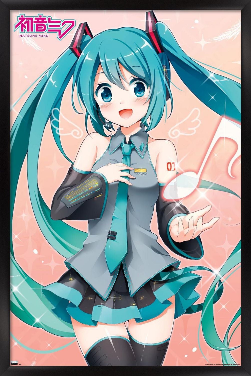 Hatsune Miku - Music Note Wall Poster with Push Pins, 14.725" x 22.375"