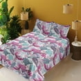thumbnail image 2 of Ambesonne Exotic Fitted & Flat Sheet with Shams 4 Pcs Set, Monstera Leaves Ethnic Bird, Full, Magenta Cadet Blue Plum, 2 of 5