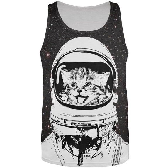 Cat Astronaut All Over Adult Tank Top - X-Large
