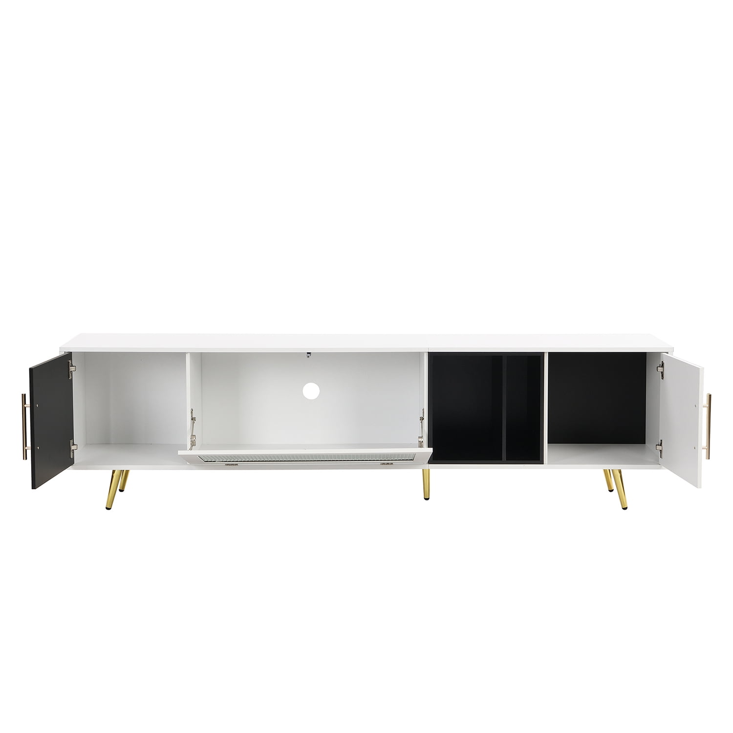 Kadyn Glass Door TV Stand Console, TV Entertainment Center with Golden Metal Handles&Legs for TVs Up to 80", White Kadyn Glass Door TV Stand Console, TV Entertainment Center with Golden Metal Handles&Legs for TVs Up to 80", White