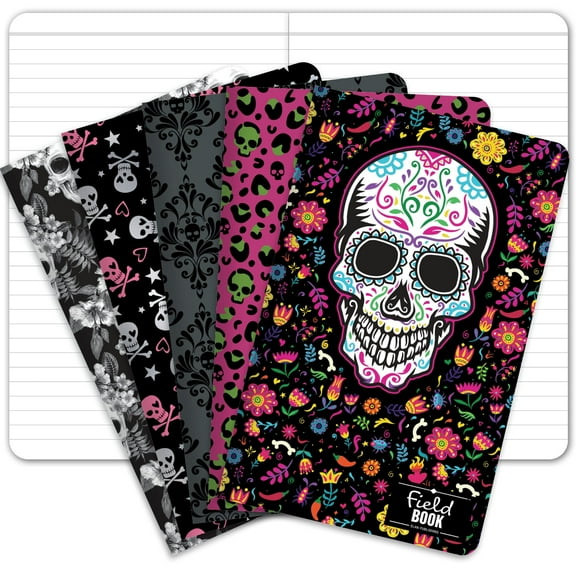 5 x 8 Field Book 5 Pack Set - Line Text / Skulls