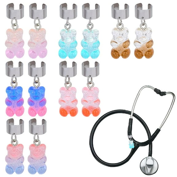 12pcs 6 Colors Bear Stethoscope Charms 1.2 Inch Animal Stethoscope Tag Stethoscope ID Name Tag Charms Stethoscope Charms Stethoscope Accessories for Doctor Nurse Medical Assistant