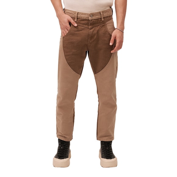 Jeans de mezclilla MCHK 8067. Cropped, Diseño bicolor, Color tabaco y arena. Para hombre