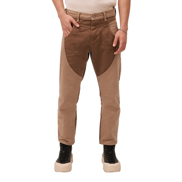 Jeans de mezclilla MCHK 8067. Cropped, Diseño bicolor, Color tabaco y arena. Para hombre