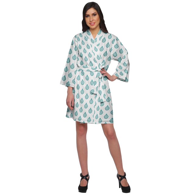 Moomaya Peignoir Court pour Femmes Grande Taille Peignoir en Coton Imprimé Vêtement de Nuit Léger