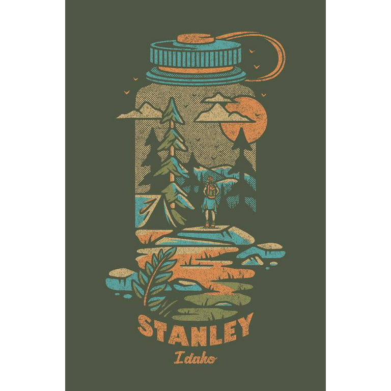 Stanley, Idaho, Water Bottle, Distressed Vector, Contour, Lantern